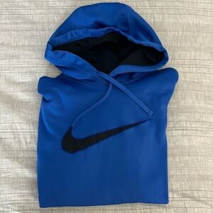 Nike men’s medium Therma-Fit blue swoosh hoodie sweatshirt.